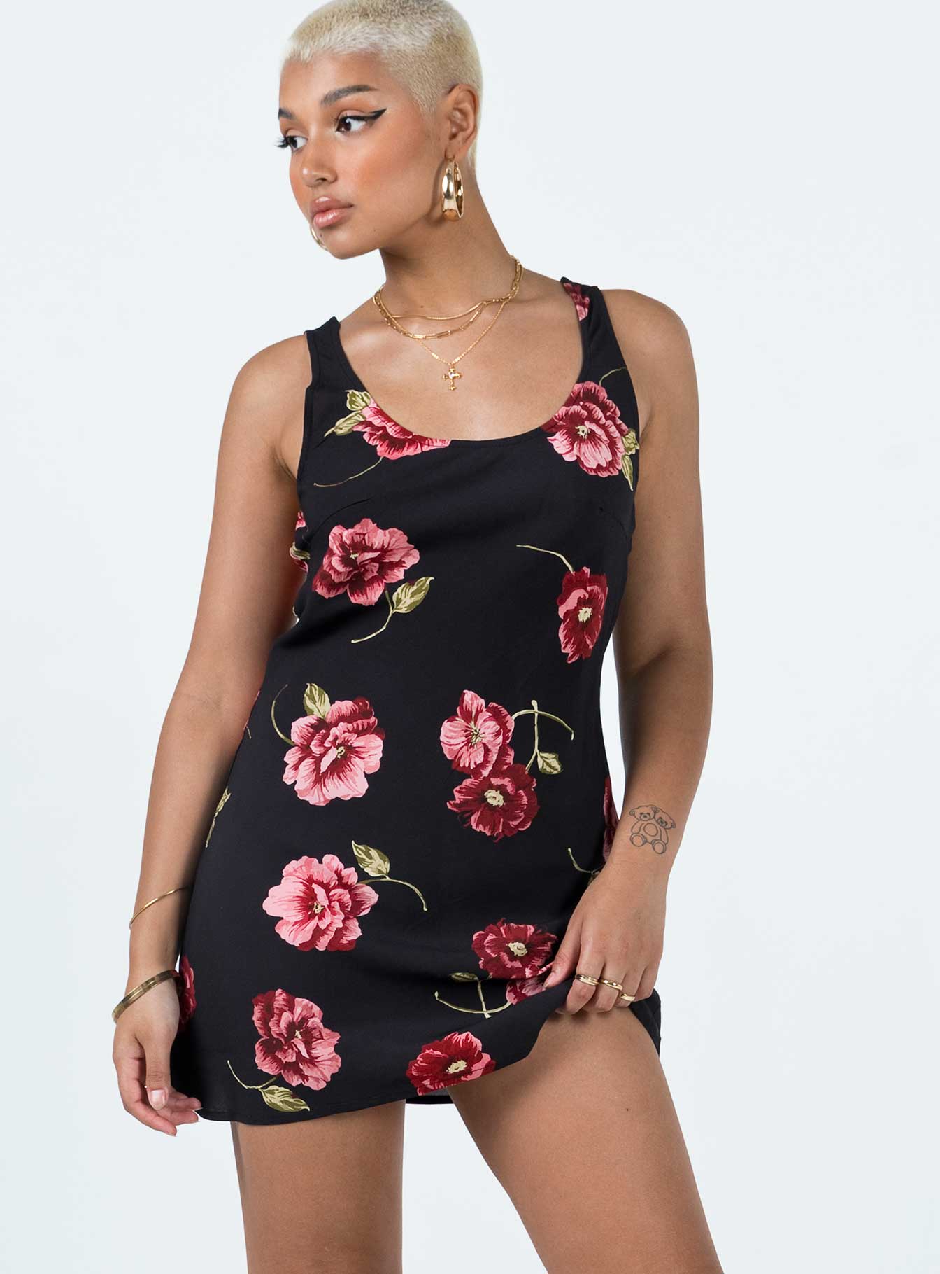 Shelli Vintage Floral Mini Dress Black / Multi