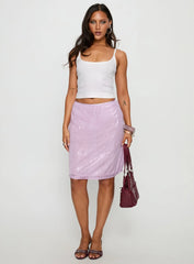 Addisa Sequin Lace Midi Skirt Lilac