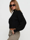 Sayge Mock Neck Knit Sweater Black