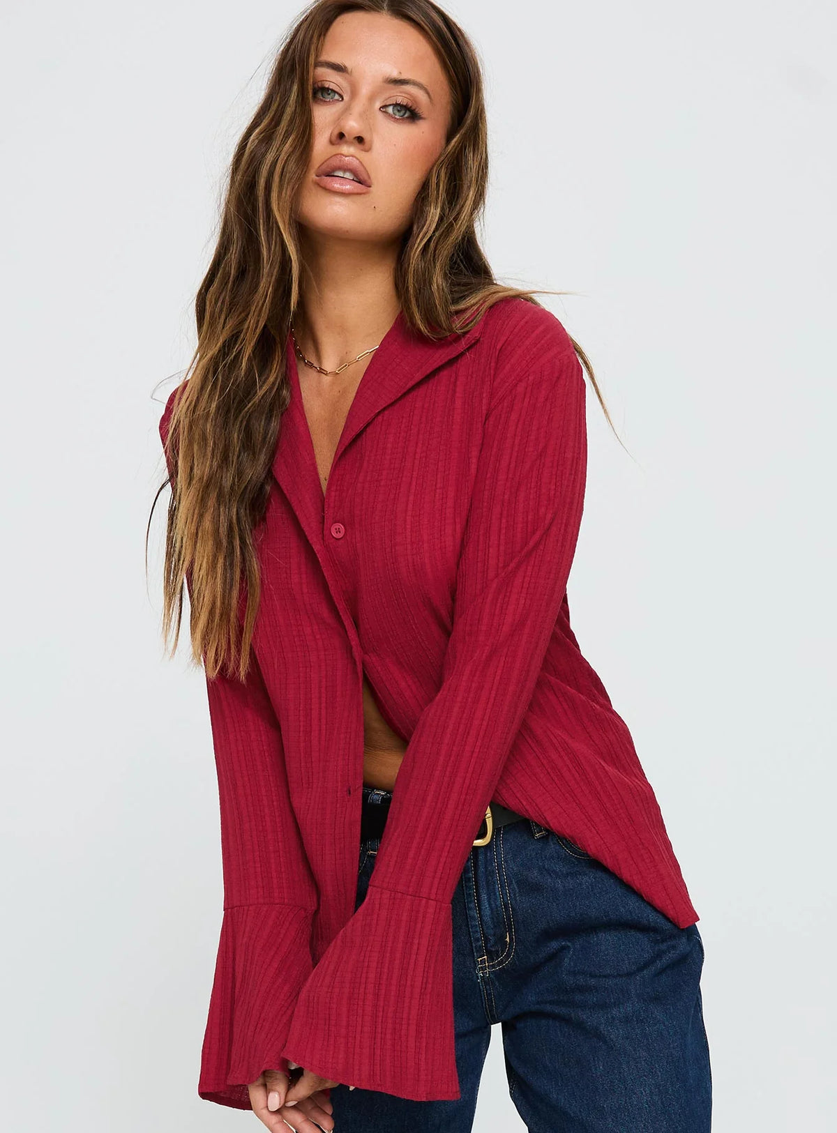 Beatris Long Sleeve Top Red