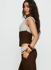 Past Life One Shoulder Top Brown / Stripe