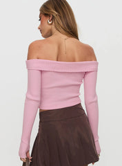 Nighttime Off Shoulder Knit Top Pink