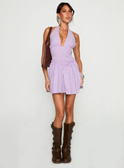 Attracted Halter Mini Dress Purple Stripe