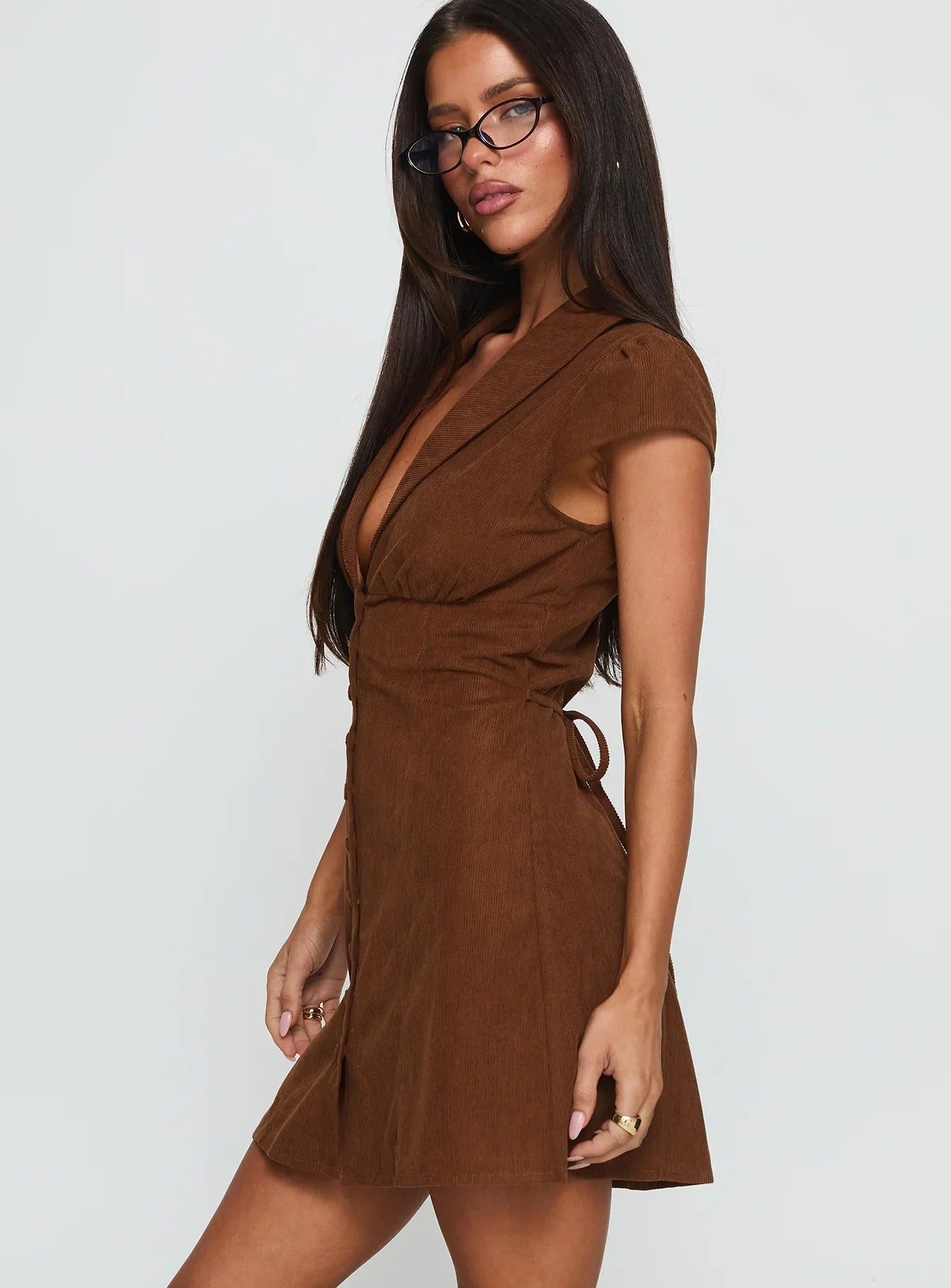 Magdalene Corduroy Button Down Mini Dress Chocolate