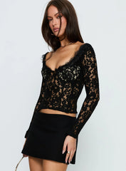 Miquela Long Sleeve Corset Lace Top Black