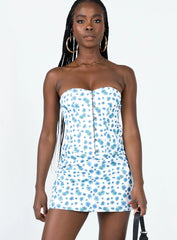 In The Moment Strapless Mini Dress White / Blue