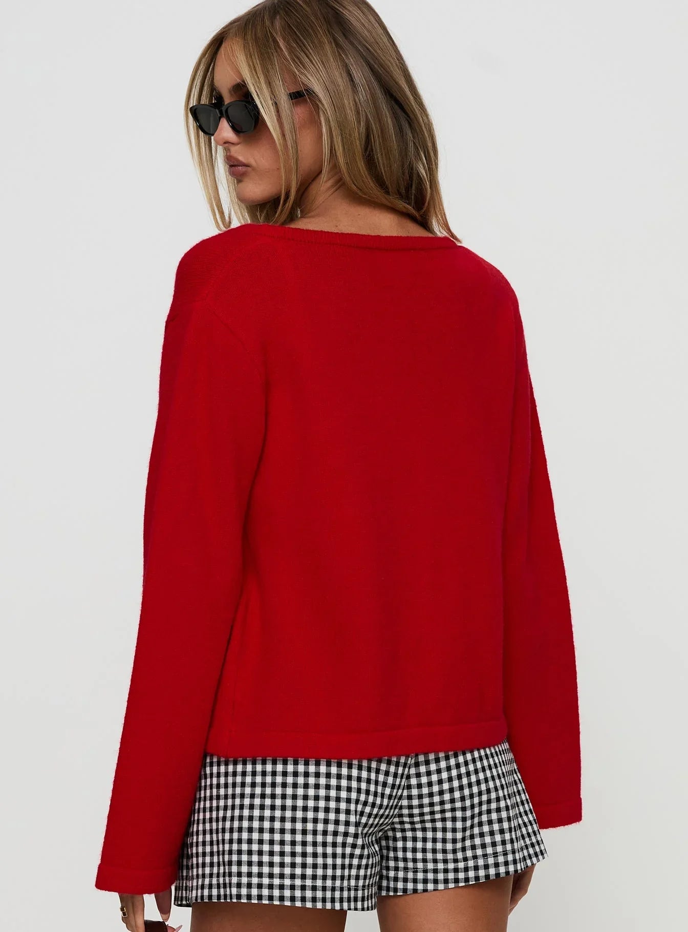 Norine Tie Up Knit Sweater Red