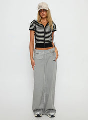 Kahlee Zip Through Hoodie Grey / Black Stripe