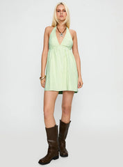 Estefani Halter Mini Dress Green Stripe
