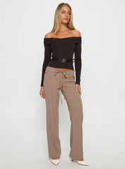 Ellenore Belt Detail Off Shoulder Top Brown