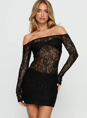 Annora Long Sleeve Lace Mini Dress Black