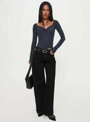 Heart Mend Long Sleeve Off The Shoulder Bodysuit Blue