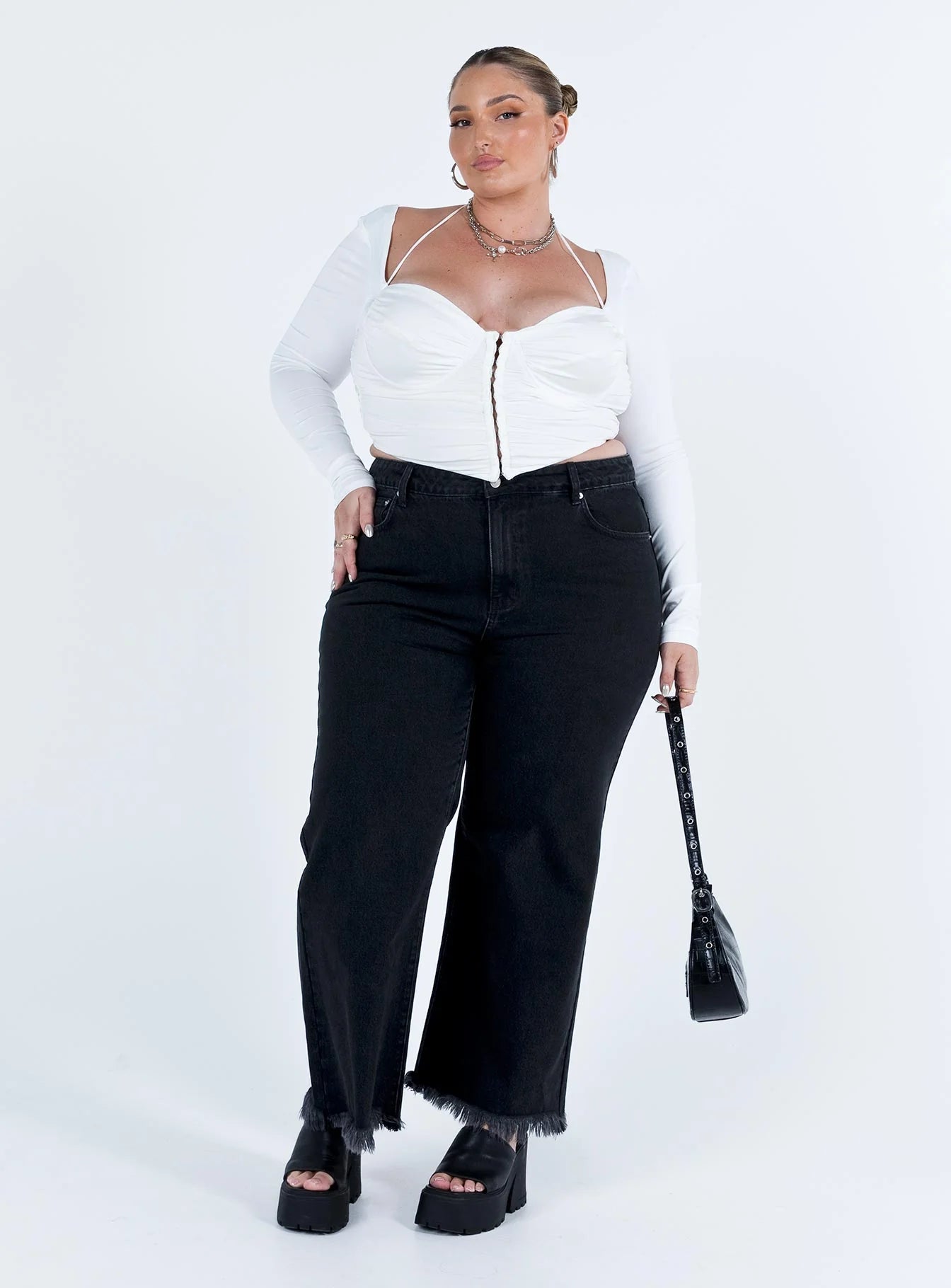 Galyn Long Sleeve Top White Curve