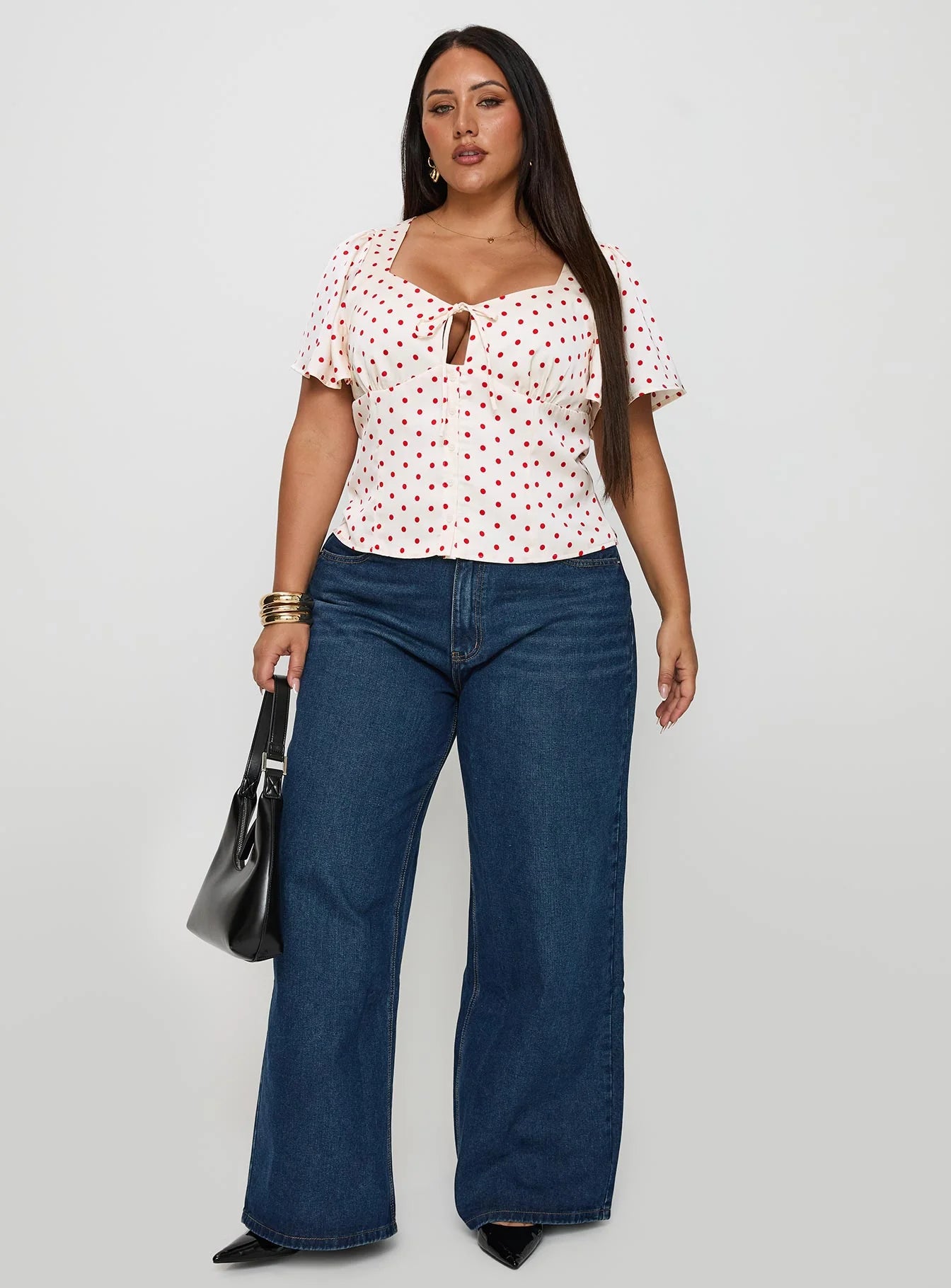 Adrienna Flutter Blouse White / Red Curve