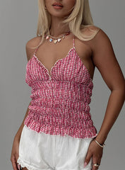 Eliette Ruched Top Pink Check