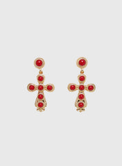 Oakwood Cross Earrings Gold Red
