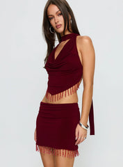 Ginah Bead Tassel Mini Skirt Red