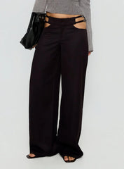 Venicia Belt Detail Suiting Pant Black Pinstripe
