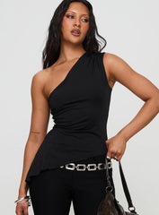 Vulnerable One Shoulder Top Black
