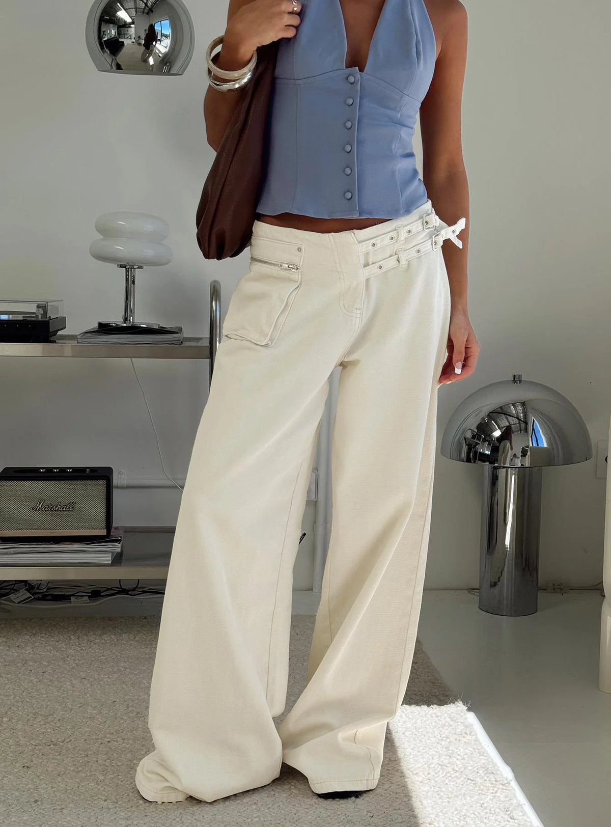 Paltrow Mid Rise Wide Leg Cargo Jeans Cream