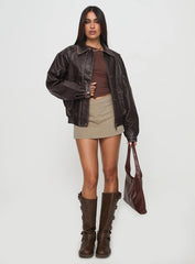 Jaxton Faux Leather Jacket Brown Petite