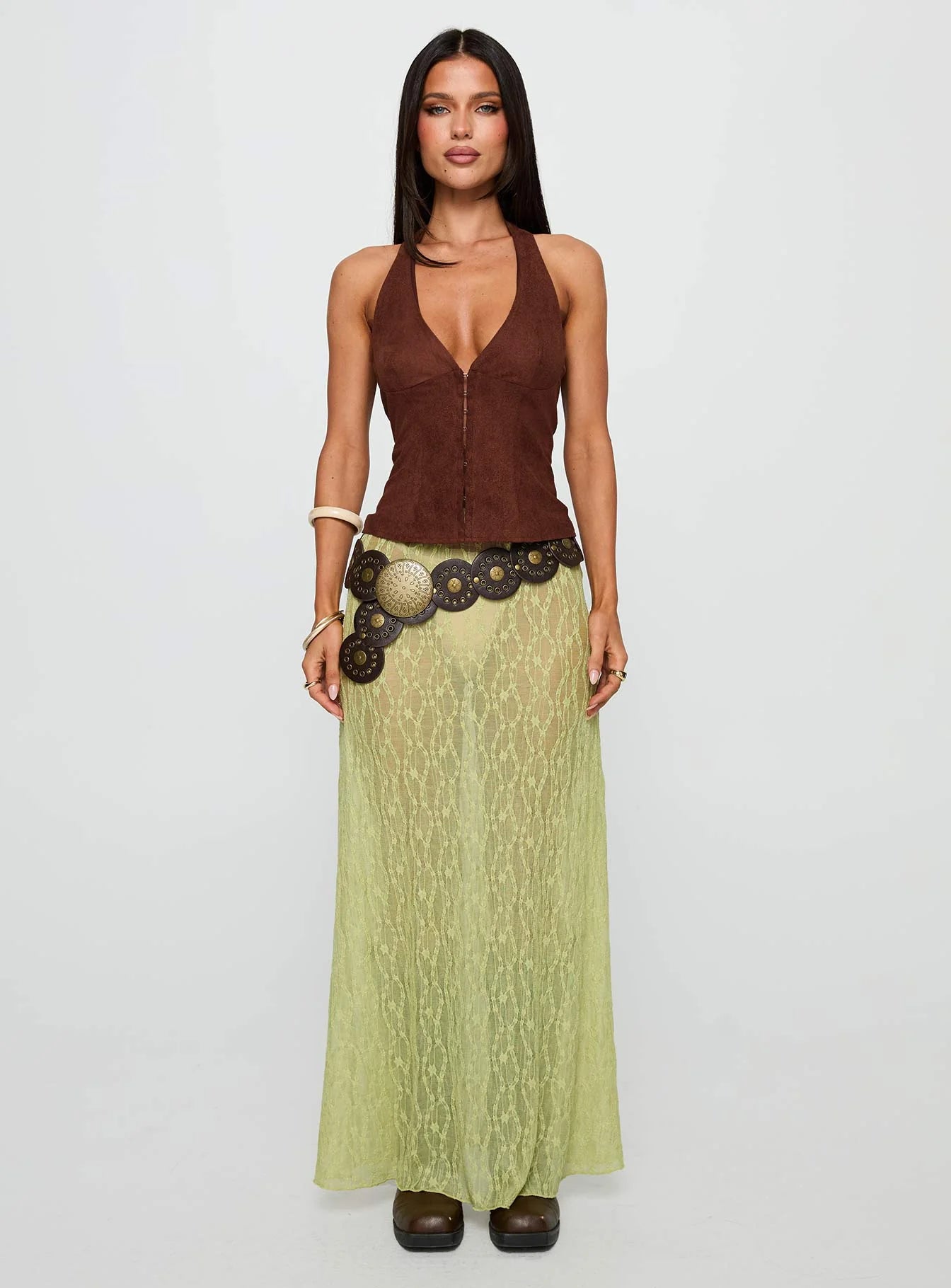 Movie Stars Faux Suede Halter Top Brown