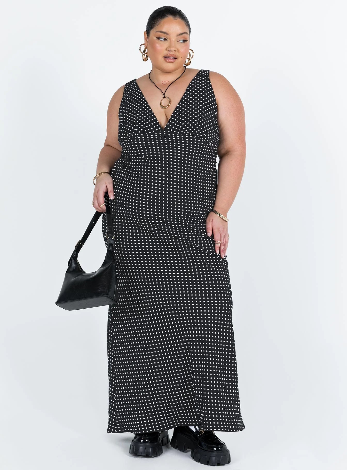 Nellie Maxi Dress Black Polka Dot Curve