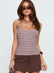 Roller Coaster Bead Detail Top Pink Stripe