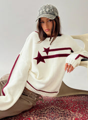 Star Track Graphic Jumper Cream / Red
