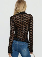 When You Sleep Lace Long Sleeve Top Black