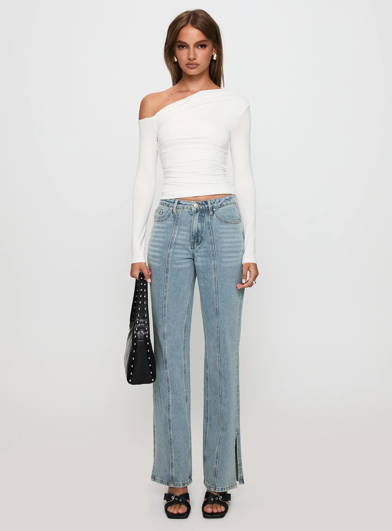 White Mustang Mid Rise Straight Leg Jean Light Blue