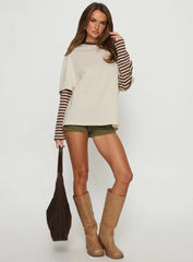 Ryann Long Sleeve Layered Top Cream / Brown Stripe