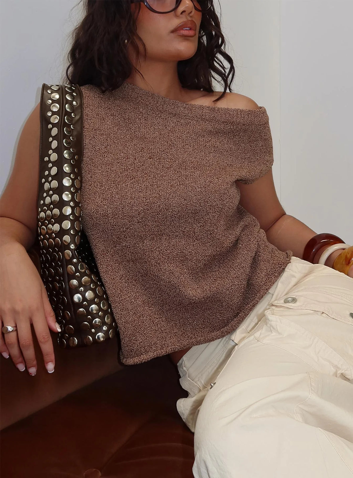 Ashfield Off Shoulder Top Brown