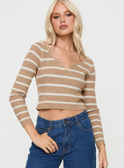Devis Long Sleeve Top Beige / White