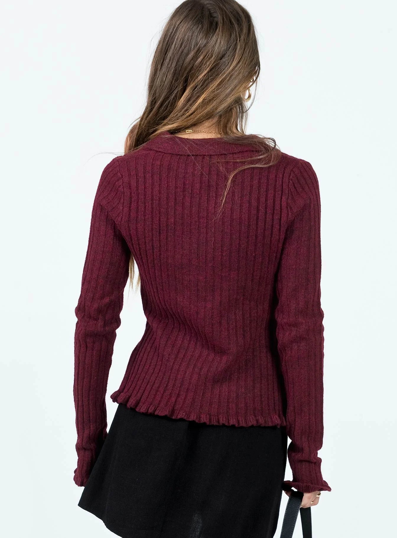 Lahey Long Sleeve Polo Knit Top Maroon