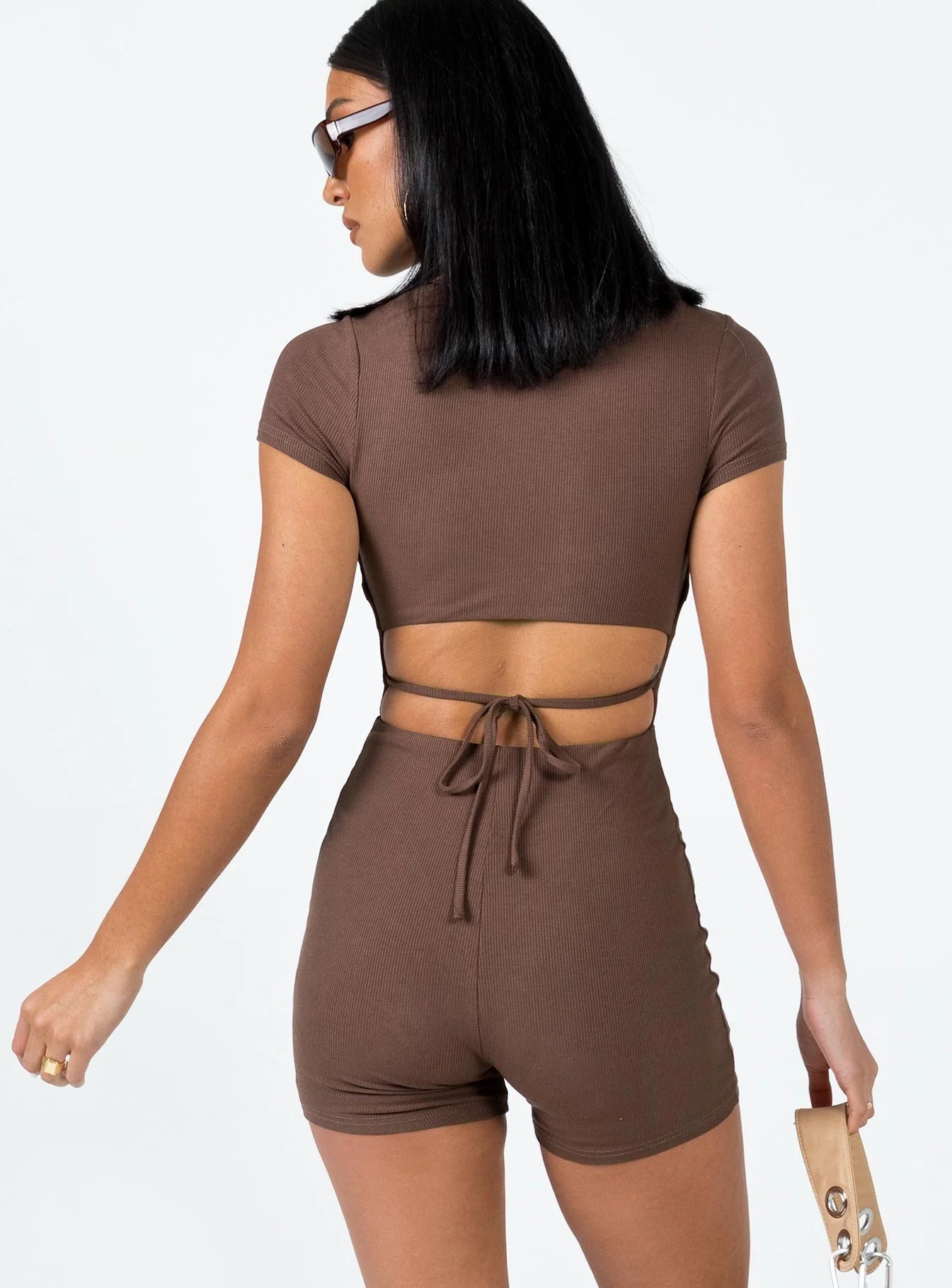 Nolan Short Sleeve Romper Brown