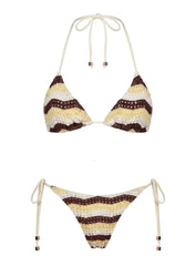 Passiona Sequin Tie Side Bikini Bottom Butter Chocolate