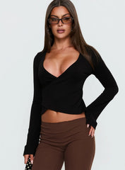 Stefanee Long Sleeve Wrap Top Black