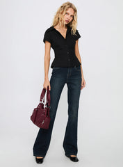 Akiyo Button Up Blouse Top Black