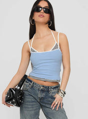 Franki Halter Layered Top Blue Multi Stripe