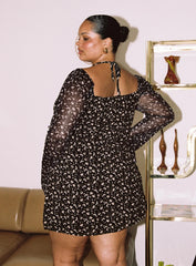 Dyer Sheer Sleeve Mini Dress Black Floral Curve