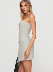 Langdon Strapless Mini Dress Beige Stripe