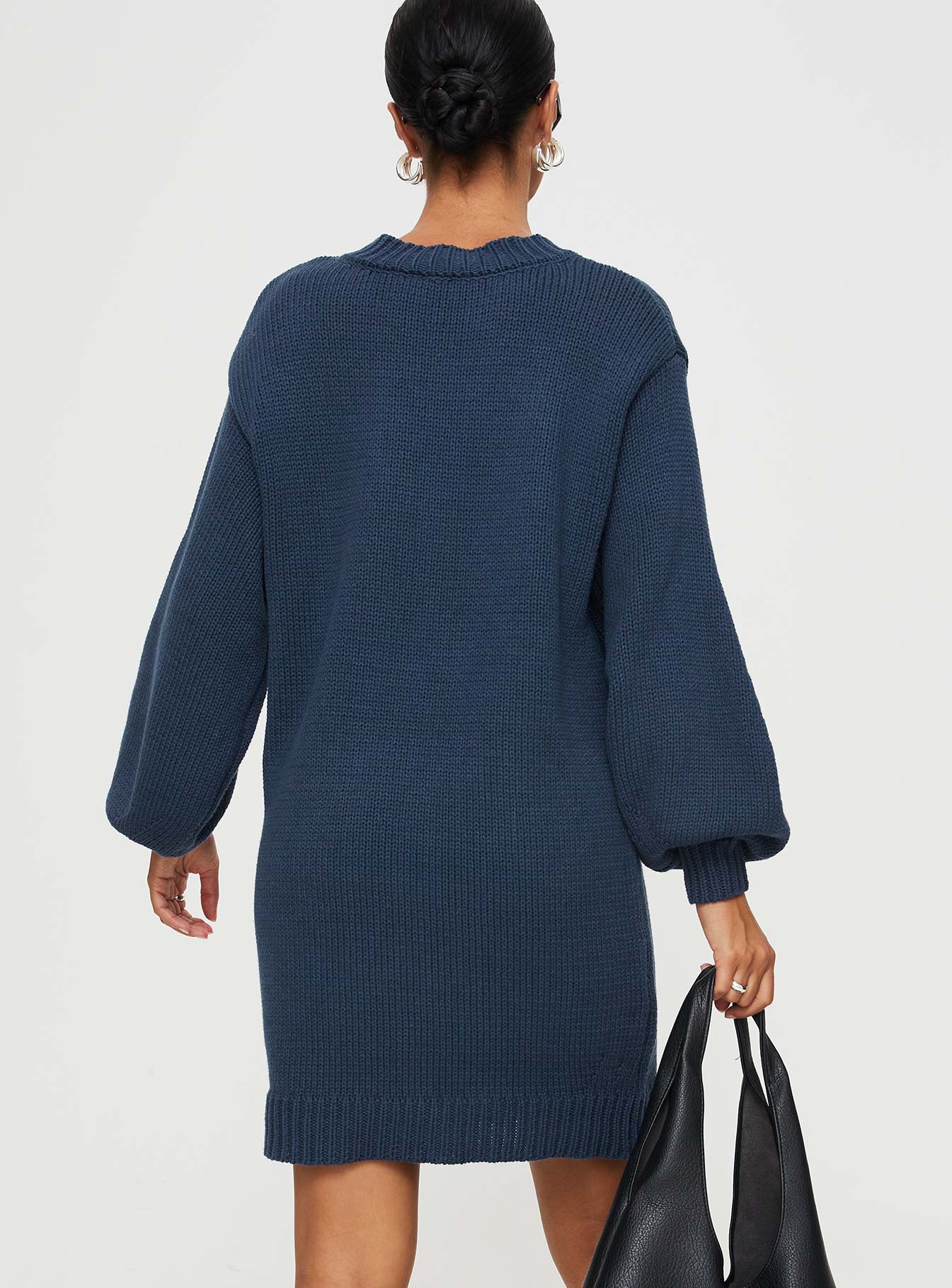 Harmony Balloon Sleeve Knit Mini Dress Navy