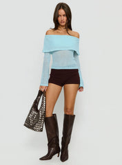 Chanice Off Shoulder Long Sleeve Top Blue