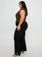 Kortnee Eyelet Detail Flare Leg Pants Black Curve
