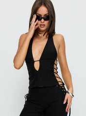 Riane Lace Up Halter Top Black