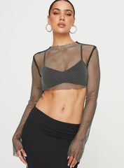 Kastro Long Sleeve Mesh Top Black