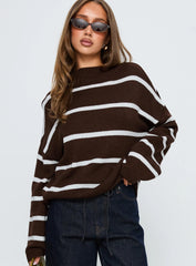 Alara Mock Neck Knit Sweater Brown Stripe