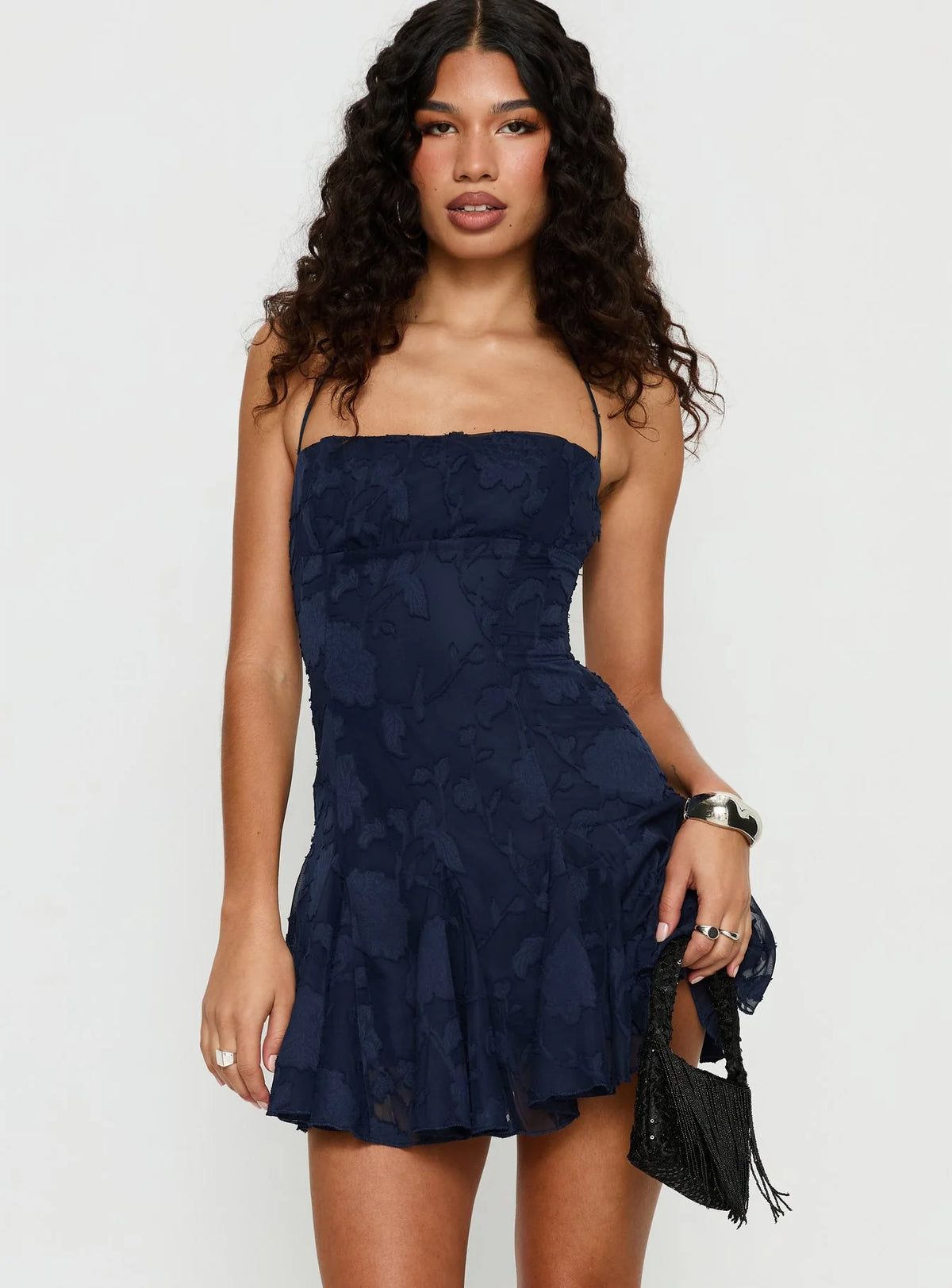 Songbirds Godet Mini Dress Navy Burnout
