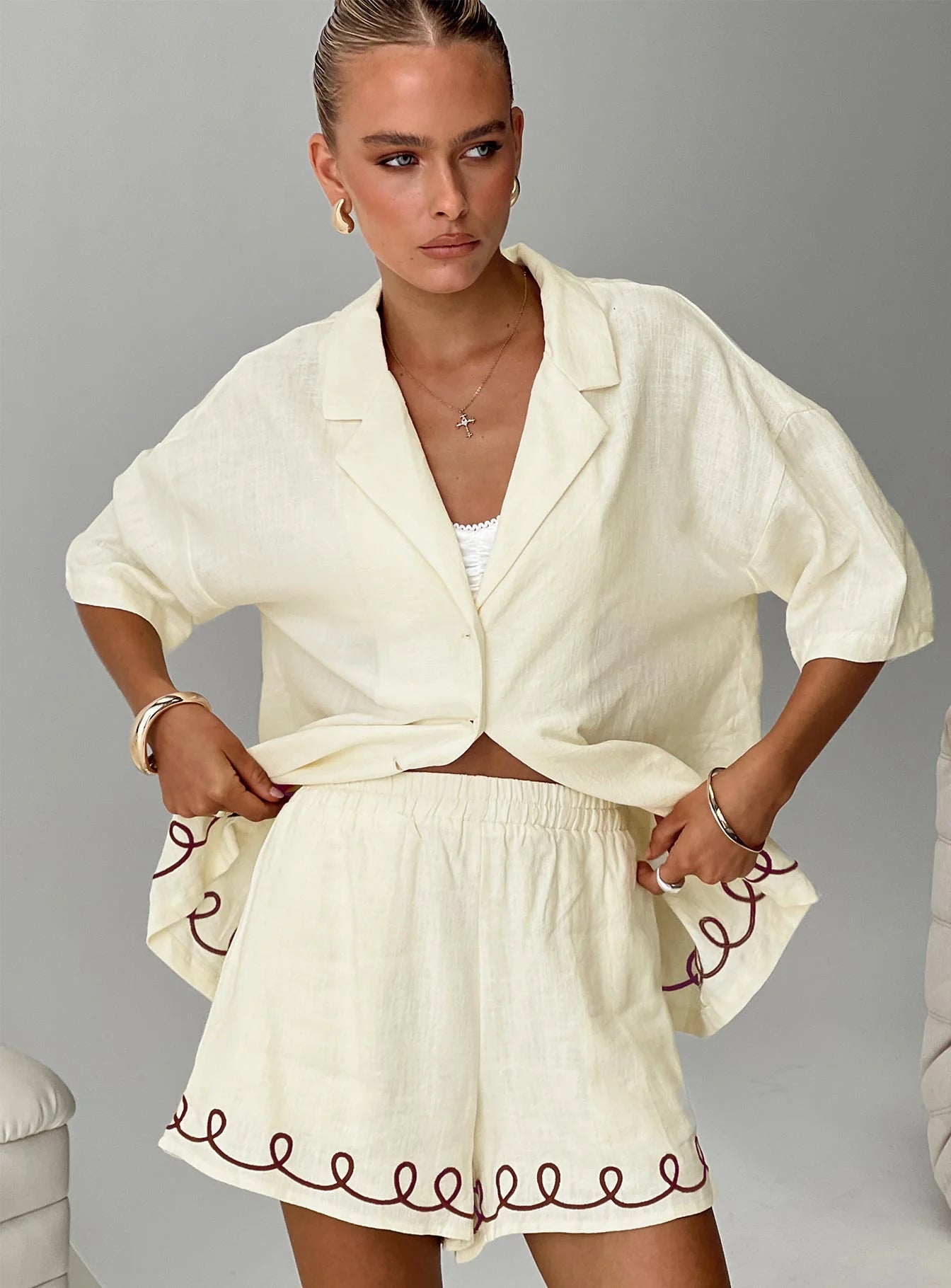 Jamari Linen Blend Shirt Cream / Brown